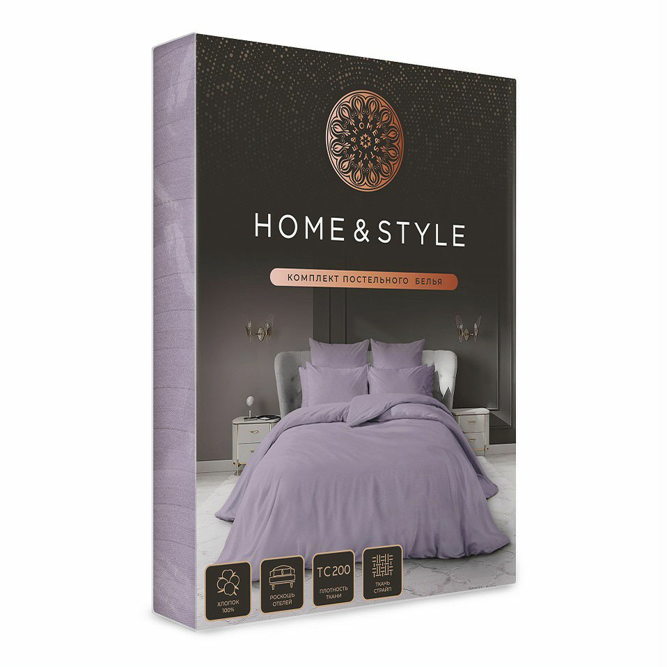 Комплект постельного белья Home & Style Aura двуспальный страйп-сатин 70 х 70 см