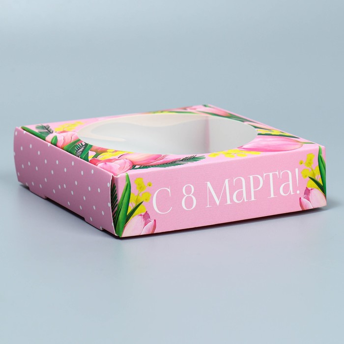 

Коробка для макарун с низкими бортами «Тюльпаны», 11x 11x 3 см, Розовый