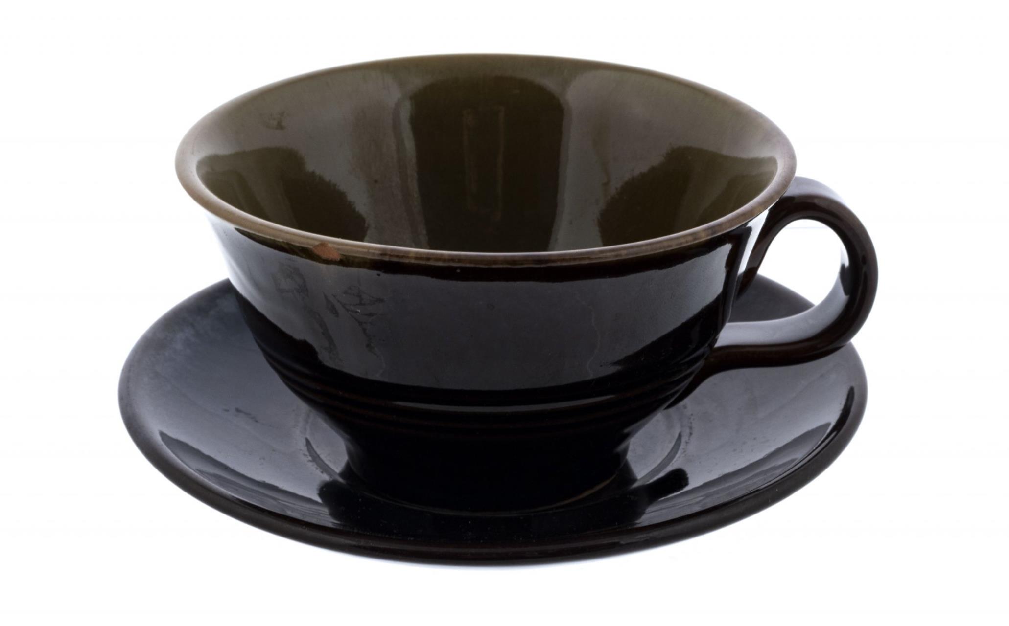 

Чайная пара с рельефным декором, керамика, глазурь, СССР, 1960-1980 гг., 384991