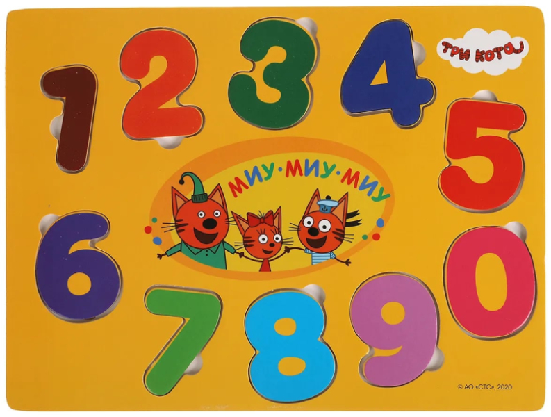 Деревянная игрушка-вкладыш Буратино Три кота Цифры 1054-CATS деревянная игрушка буратино три кота магнитная доска цифры 60 шт