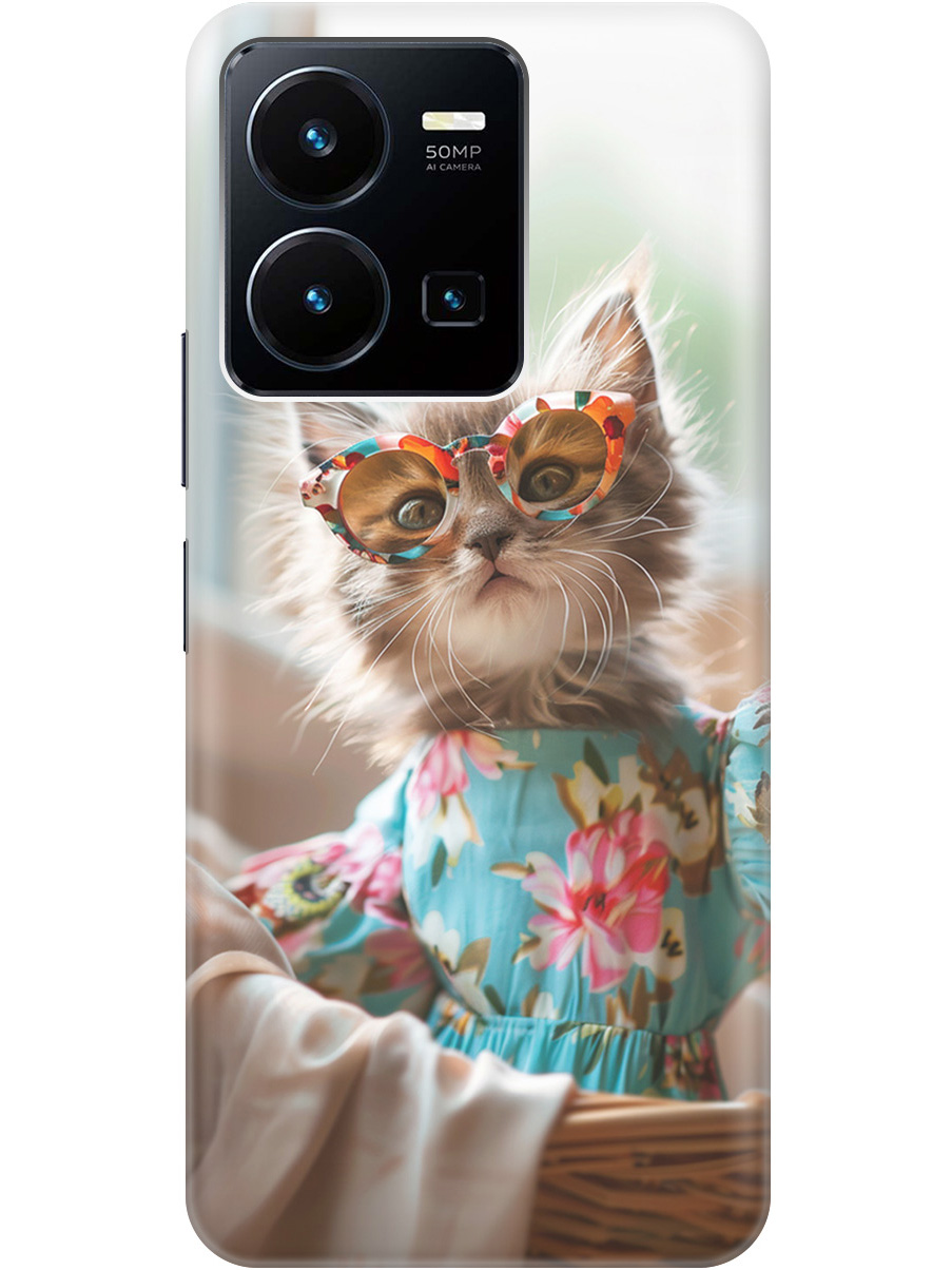 

Силиконовый чехол на Vivo Y35 с рисунком "Кошечка в голубом платье", Белый;голубой;серый, 20000611