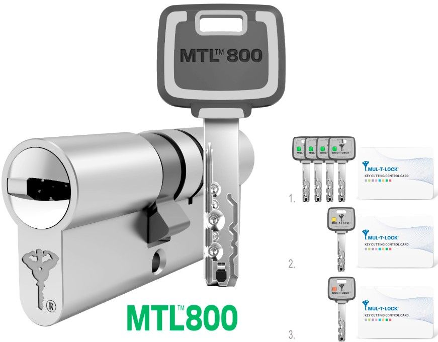 

Цилиндровый механизм Mul-T-Lock MTL800 80 (40x40) ключ-вертушка никель флажок, Серебристый