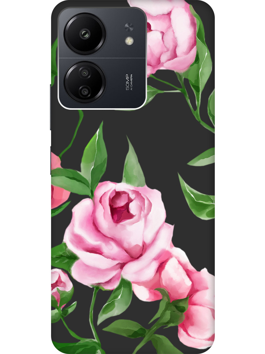 

Матовый Soft Touch чехол на Xiaomi Redmi 13C "Amazing Peonies" черный, Черный;зеленый;красный;розовый, 20001465