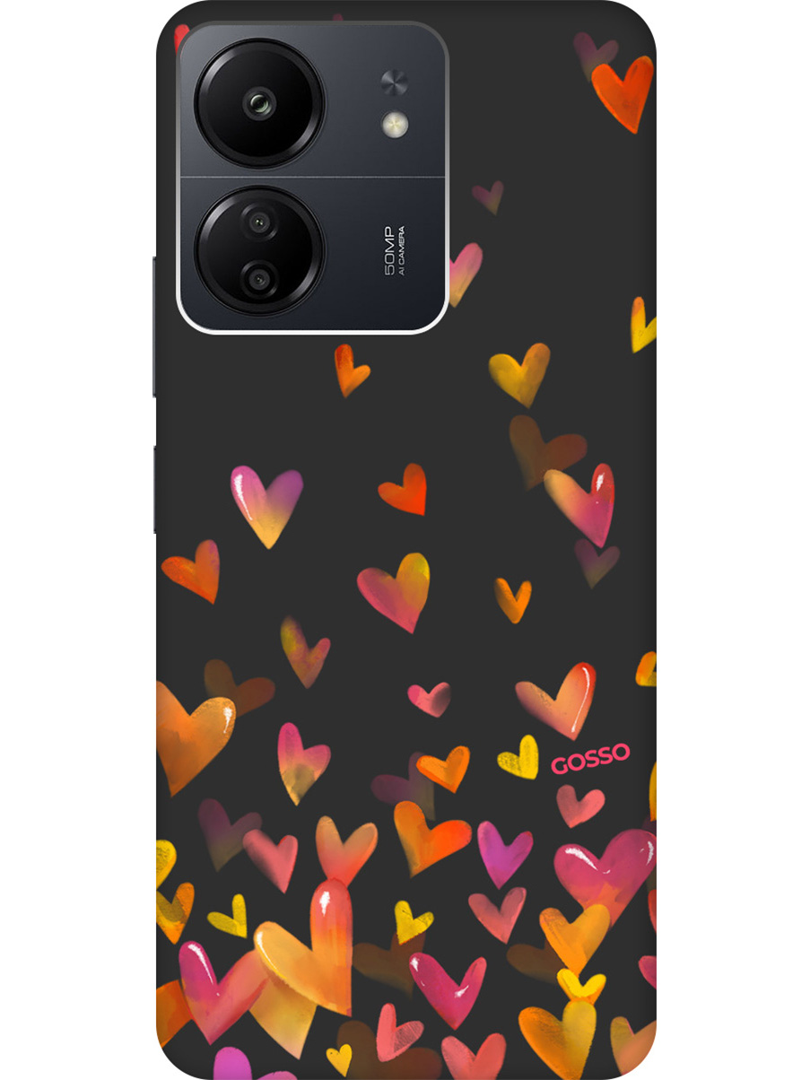 

Матовый Soft Touch чехол на Xiaomi Redmi 13C "Flying Hearts" черный, Черный;желтый;красный, 20001465