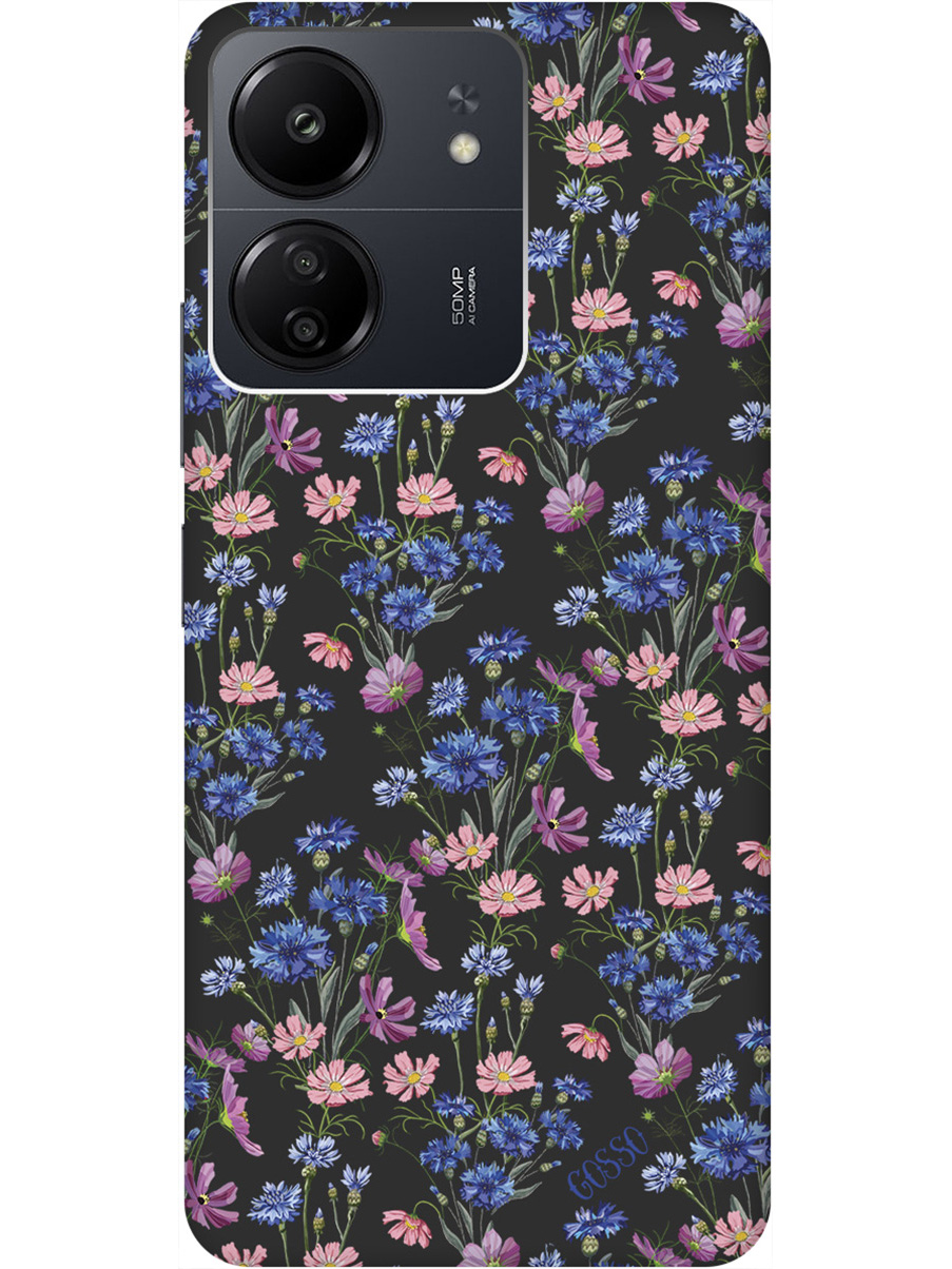 

Матовый Soft Touch чехол на Xiaomi Redmi 13C "Lovely Cornflowers" черный, Черный;голубой;фиолетовый, 20001465