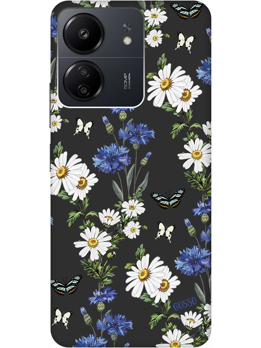 

Матовый Soft Touch чехол на Xiaomi Redmi 13C "Hello, Camomiles" черный, Черный;белый;синий, 20001465