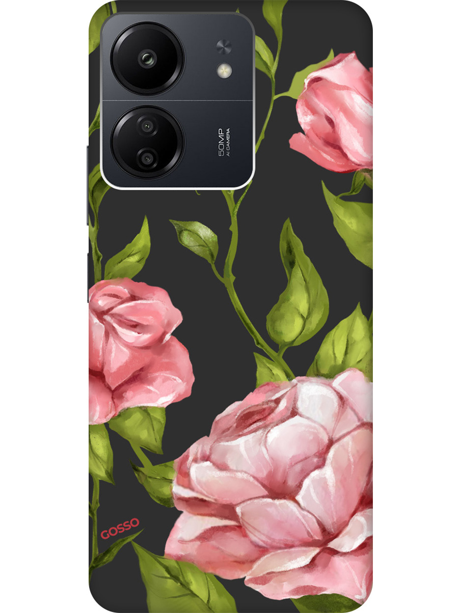 

Матовый Soft Touch чехол на Xiaomi Redmi 13C "Amazing Roses" черный, Черный;зеленый;розовый, 20001465