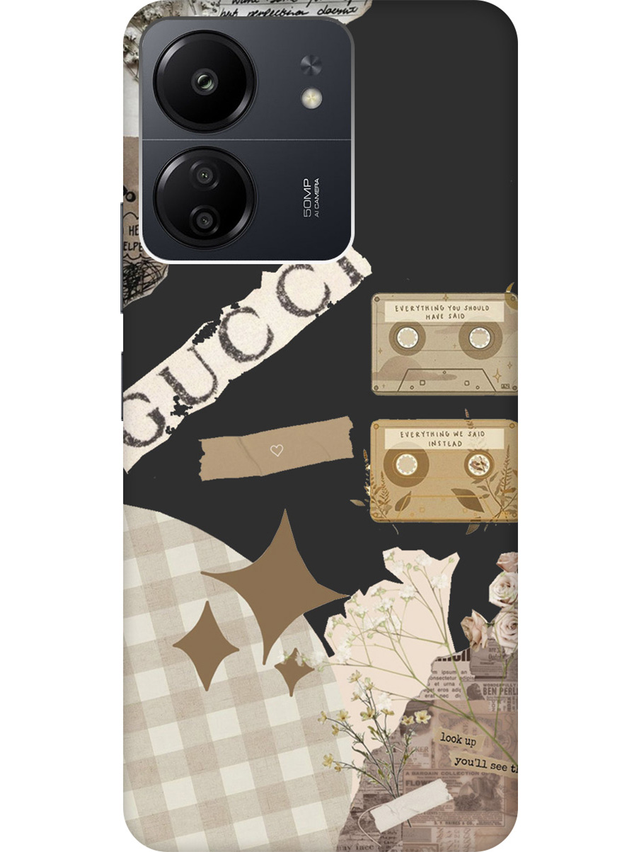 

Матовый Soft Touch чехол на Xiaomi Redmi 13C "GUCCI Stickers" черный, Черный;белый, 20001465