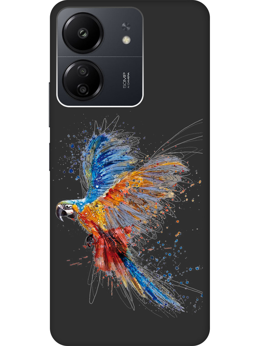 

Матовый Soft Touch чехол на Xiaomi Redmi 13C "Colorful Parrot" черный, Черный;красный;синий, 20001465