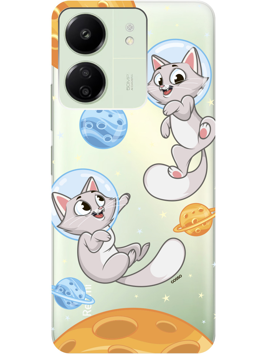 

Силиконовый чехол на Xiaomi Redmi 13C "CosmoCats", Прозрачный;оранжевый;серый, 20001464