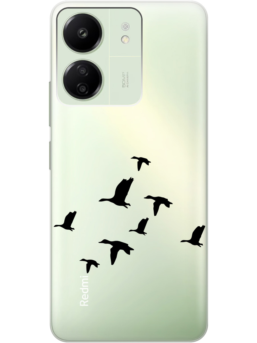 

Силиконовый чехол на Xiaomi Redmi 13C "Flock of Ducks", Прозрачный;черный, 20001464