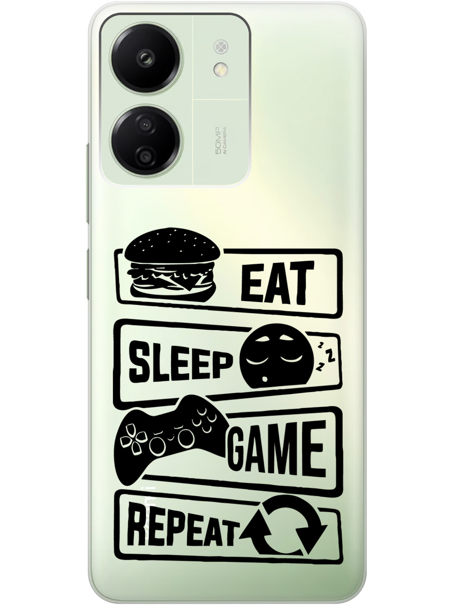 

Силиконовый чехол на Xiaomi Redmi 13C "Game Repeat", Прозрачный;черный, 20001464