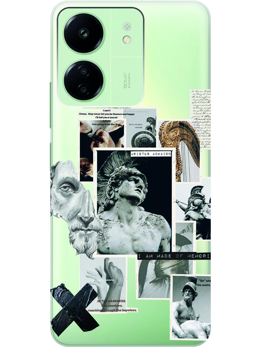 

Силиконовый чехол на Xiaomi Redmi 13C "Antique Stickers", Прозрачный;белый;серый;черный, 20001464