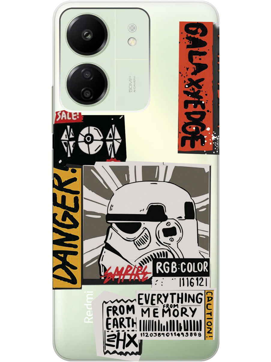 

Силиконовый чехол на Xiaomi Redmi 13C "Stormtrooper Stickers", Прозрачный;белый;желтый, 20001464