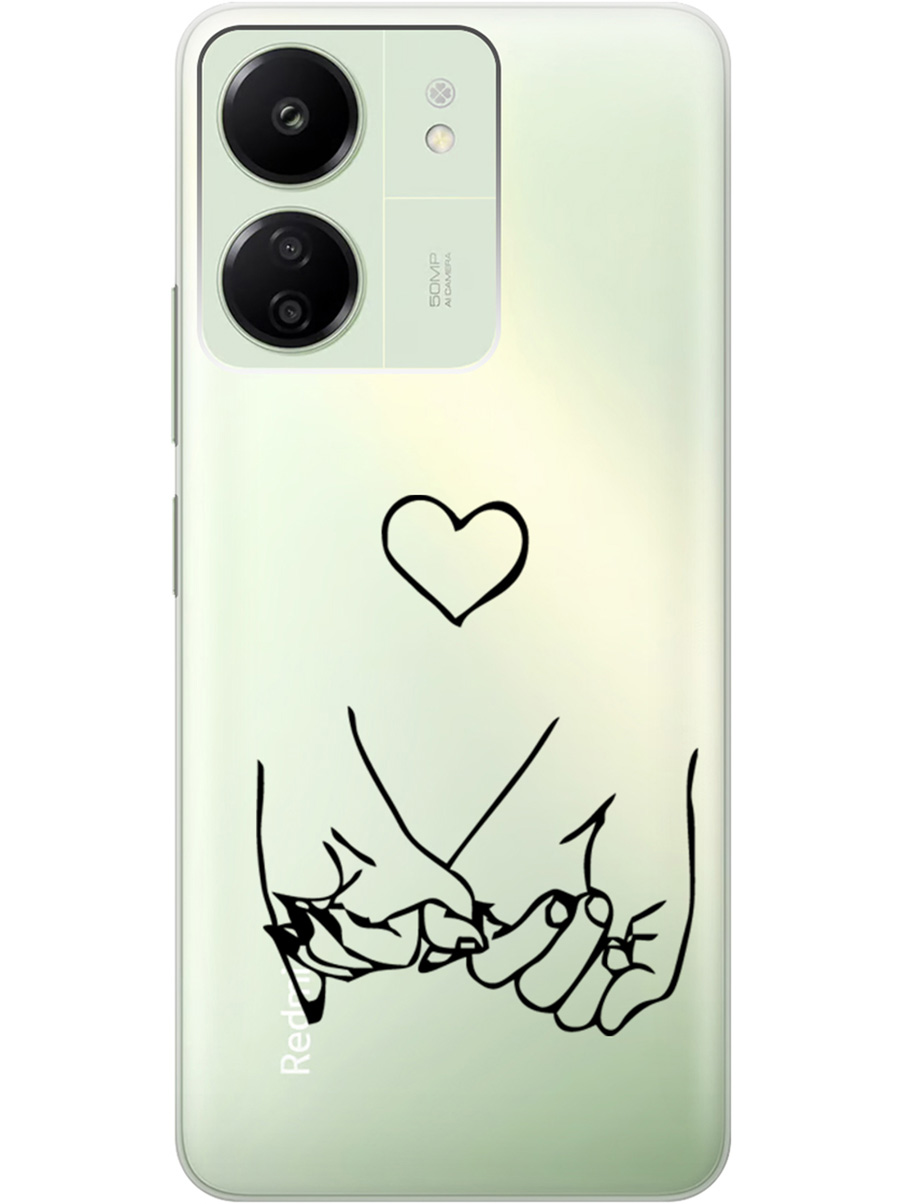 

Силиконовый чехол на Xiaomi Redmi 13C "Lovers Hands", Прозрачный;черный, 20001464
