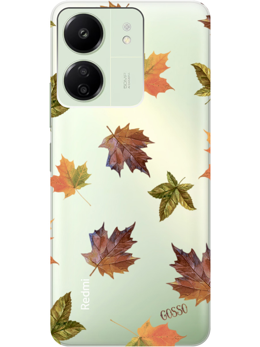 

Силиконовый чехол на Xiaomi Redmi 13C "Maple", Прозрачный;оранжевый, 20001464