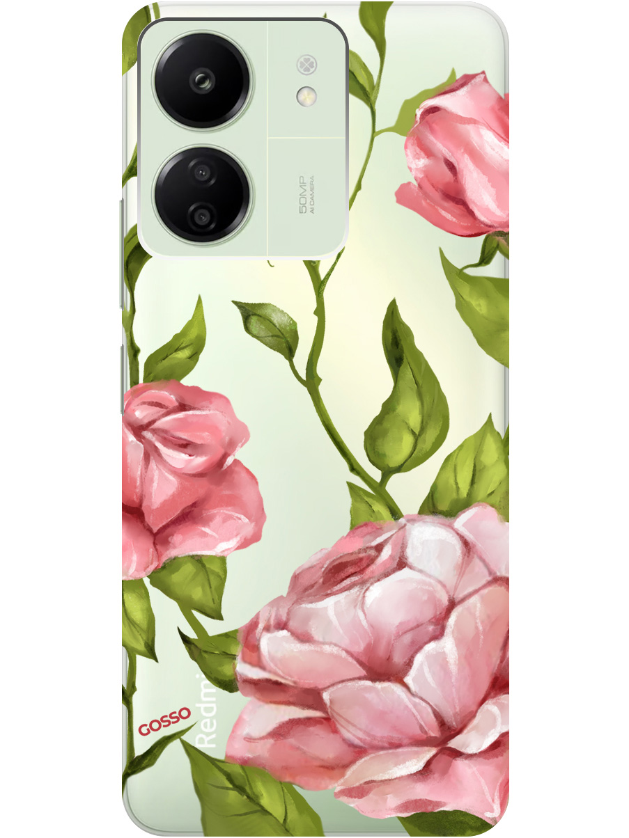 

Силиконовый чехол на Xiaomi Redmi 13C "Amazing Roses", Прозрачный;белый;зеленый, 20001464