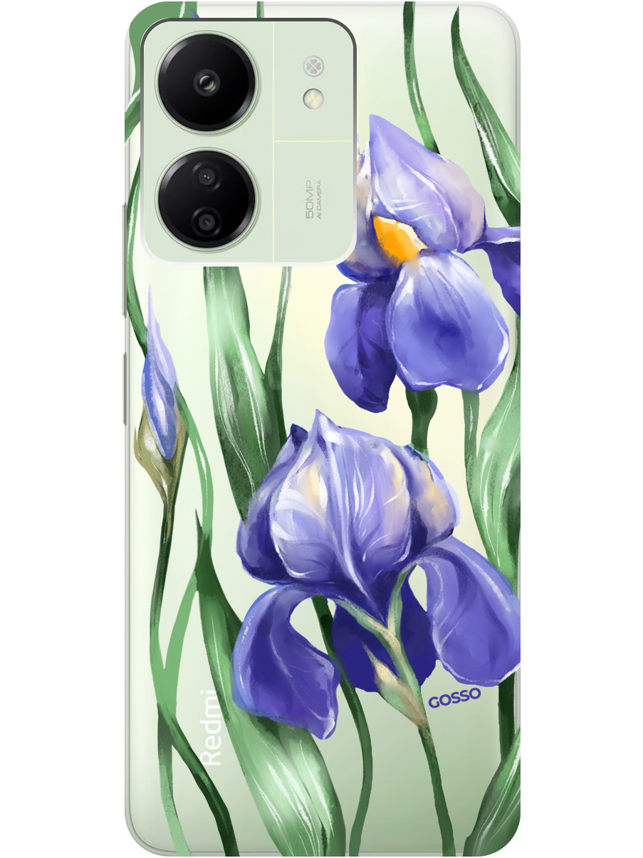 

Силиконовый чехол на Xiaomi Redmi 13C "Amazing Irises", Прозрачный;белый;синий, 20001464