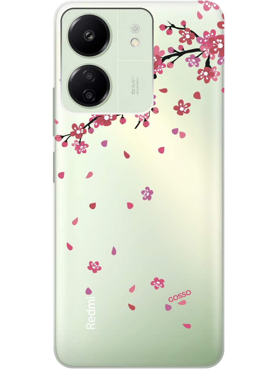 

Силиконовый чехол на Xiaomi Redmi 13C "Sakura", Прозрачный;коричневый;розовый, 20001464