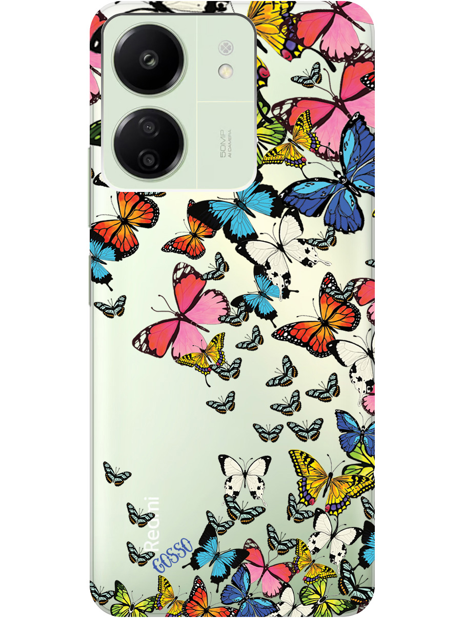 

Силиконовый чехол на Xiaomi Redmi 13C "Magic Butterflies", Прозрачный;желтый;розовый;черный, 20001464