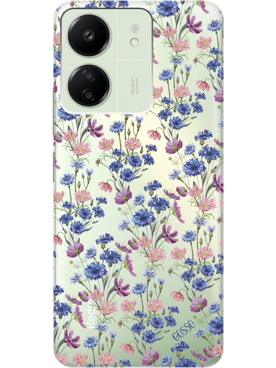 

Силиконовый чехол на Xiaomi Redmi 13C "Lovely Cornflowers", Прозрачный;голубой;фиолетовый, 20001464