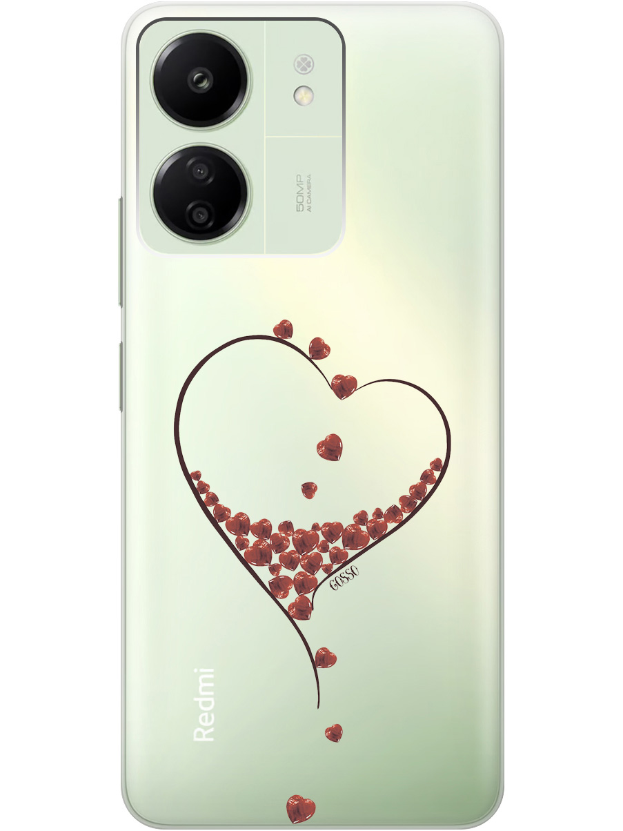 

Силиконовый чехол на Xiaomi Redmi 13C "Little hearts", Прозрачный;черный, 20001464