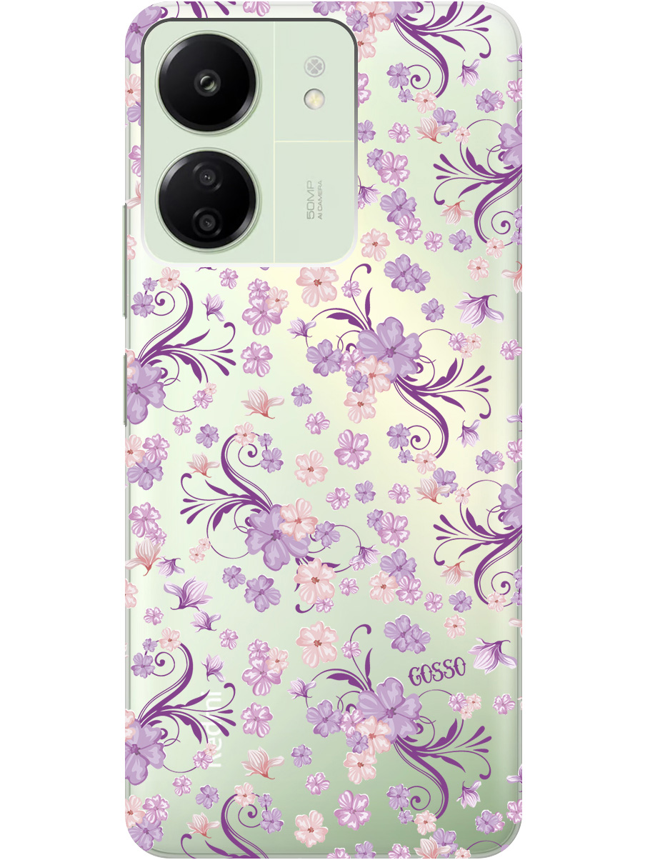 

Силиконовый чехол на Xiaomi Redmi 13C "Lilac Flowers", Прозрачный;фиолетовый, 20001464