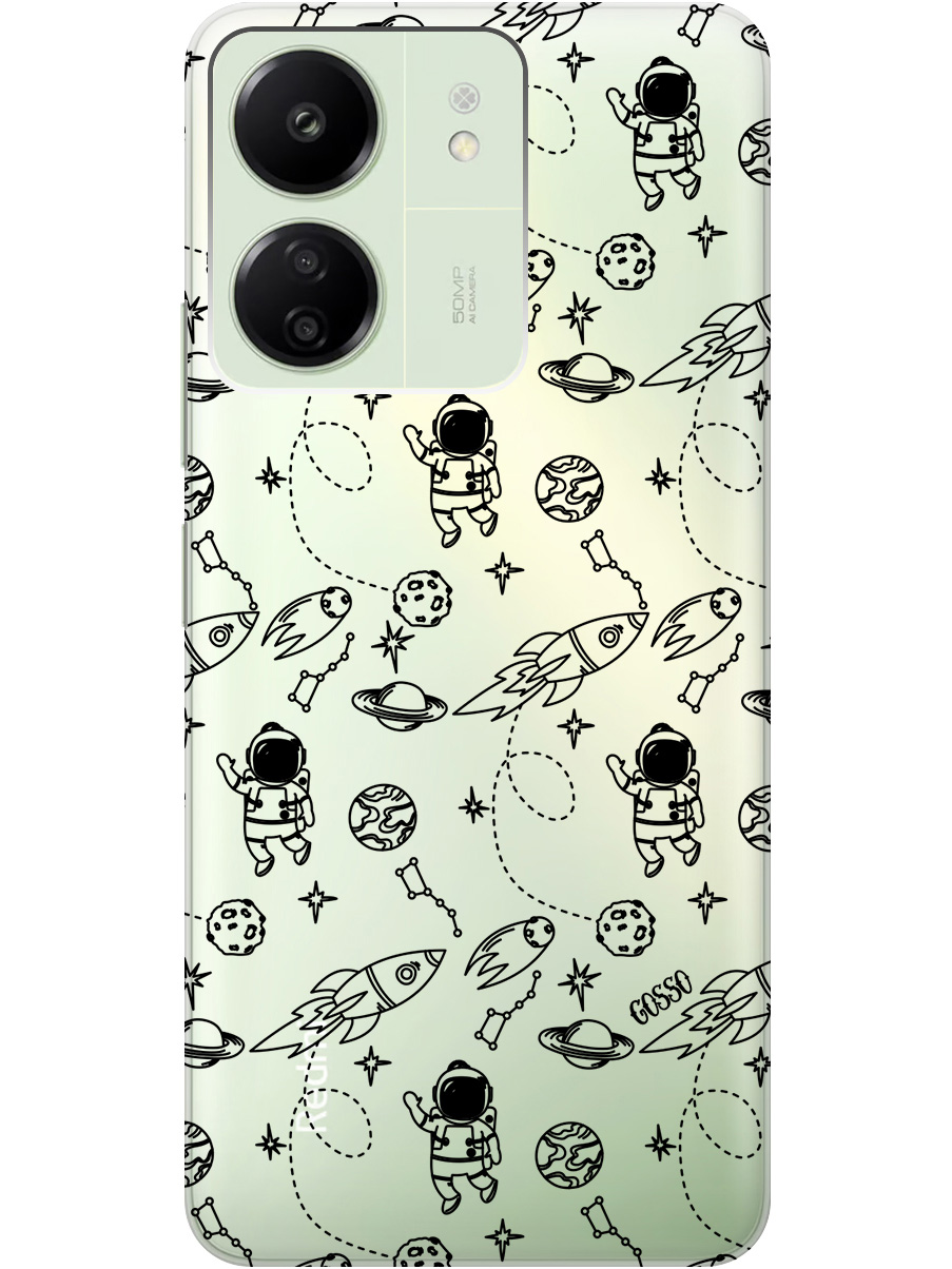 

Силиконовый чехол на Xiaomi Redmi 13C "Space", Прозрачный;черный, 20001464