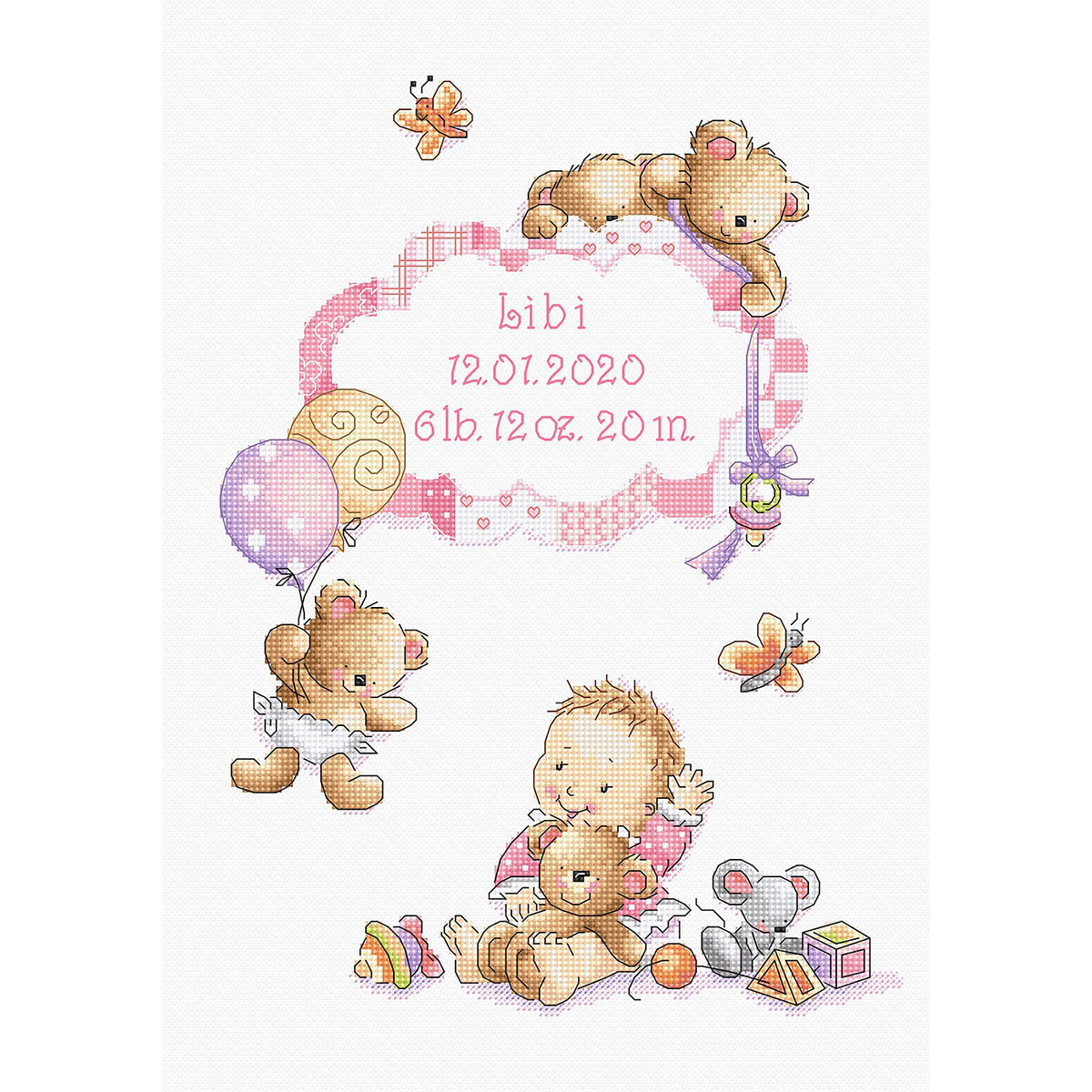 

Набор для вышивания LetiStitch "Метрика. Это девочка!" 27*19см