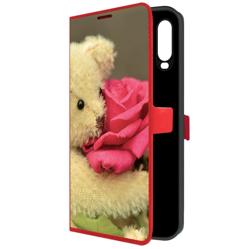 Чехол-книжка Krutoff Eco Book для Vivo Y11 Медвежонок с розой (красный)