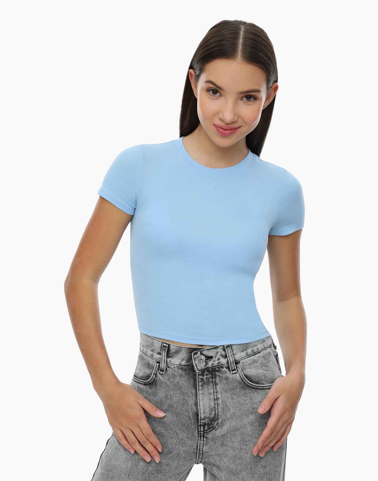 Голубая базовая футболка Fitted для девочки