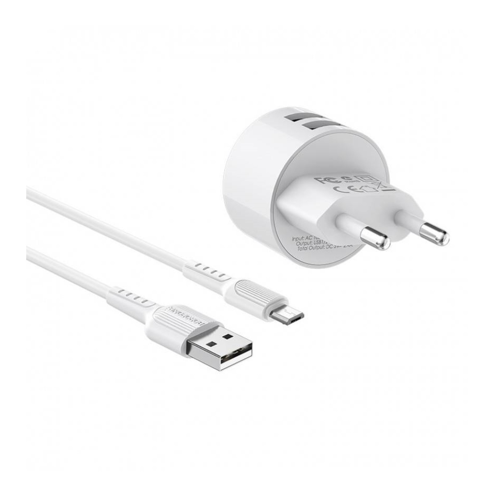 

Сетевое зарядное устройство BOROFONE BA23A 2USB (2.4A) + кабель MicroUSB белый, BA23A
