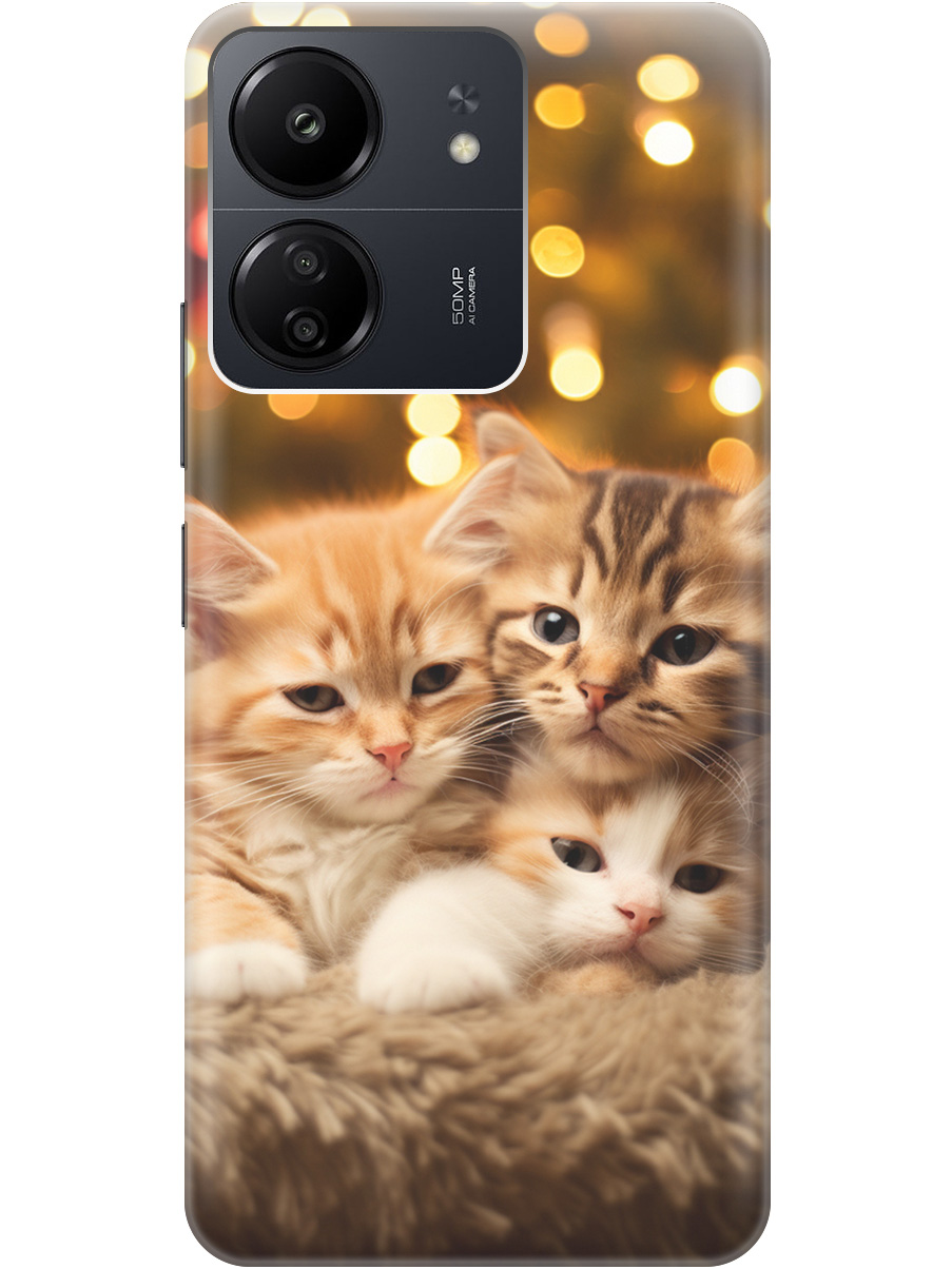 

Силиконовый чехол на Xiaomi Redmi 13C "Новогодние котики", Бежевый;желтый, 20001464