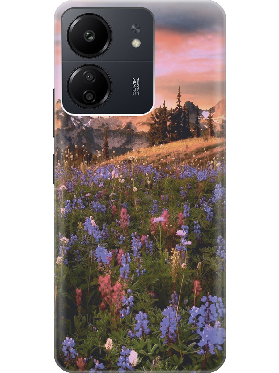 

Силиконовый чехол на Xiaomi Redmi 13C "Цветочное поле и горы", Зеленый;фиолетовый;розовый, 20001464