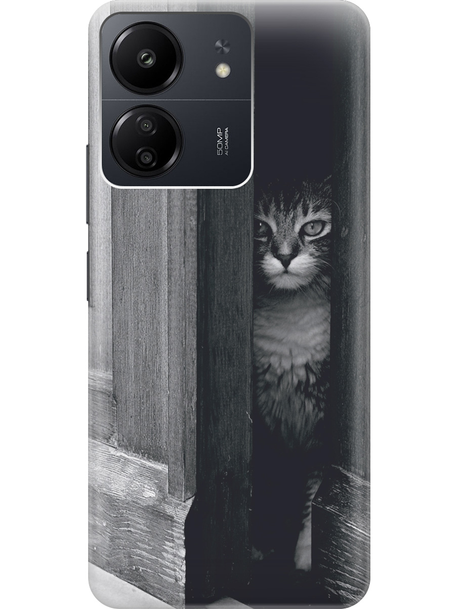 

Силиконовый чехол на Xiaomi Redmi 13C "Выглядывающий кот", Белый;серый;черный, 20001464