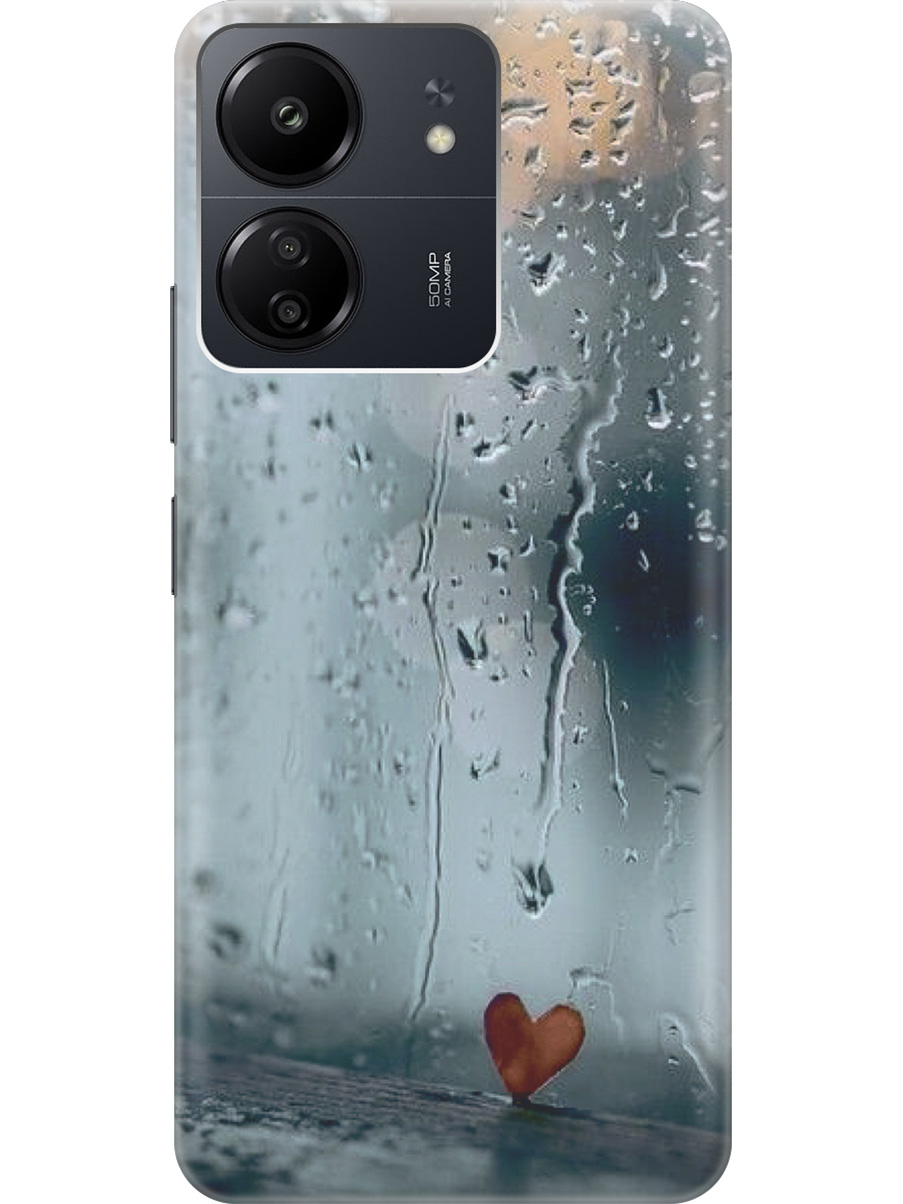 

Силиконовый чехол на Xiaomi Redmi 13C "Сердечко на фоне дождя", Зеленый;красный, 20001464