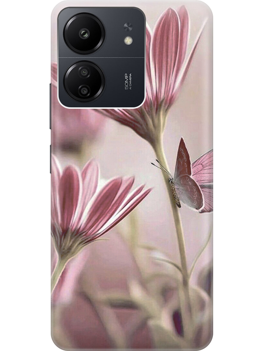 

Силиконовый чехол на Xiaomi Redmi 13C "Бабочка на розовом цветке", Бежевый;розовый, 20001464