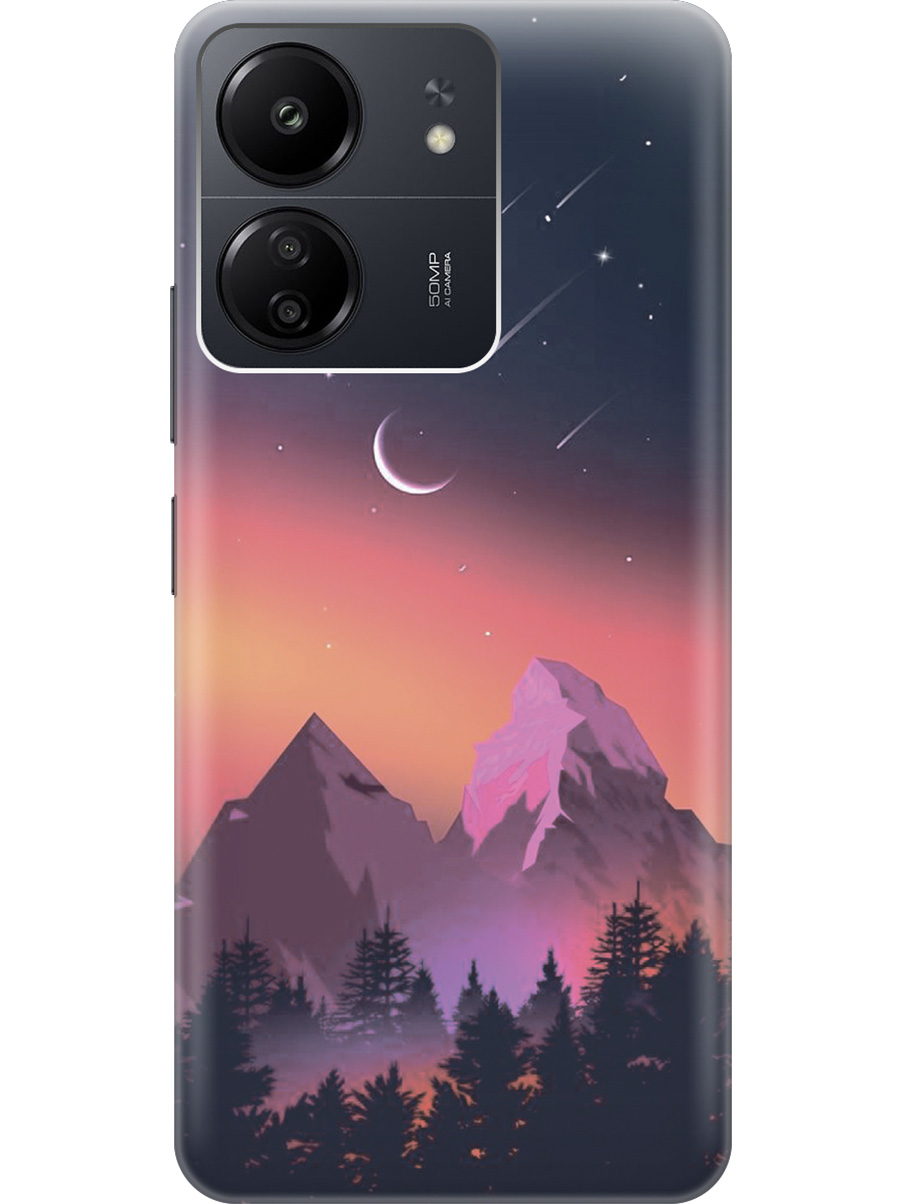 

Силиконовый чехол на Xiaomi Redmi 13C "Горы и звездопад", Оранжевый;черный, 20001464