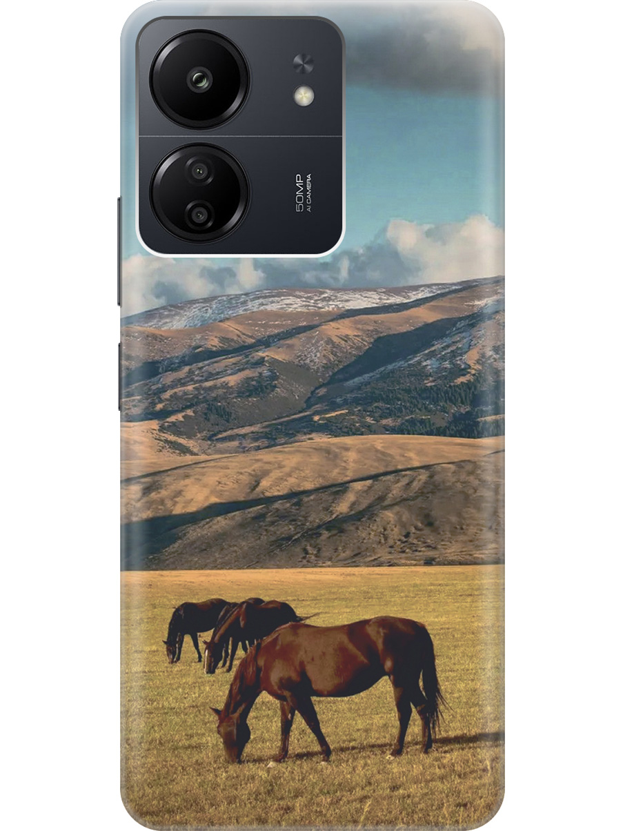 

Силиконовый чехол на Xiaomi Redmi 13C "Пастбище", Бежевый;коричневый, 20001464