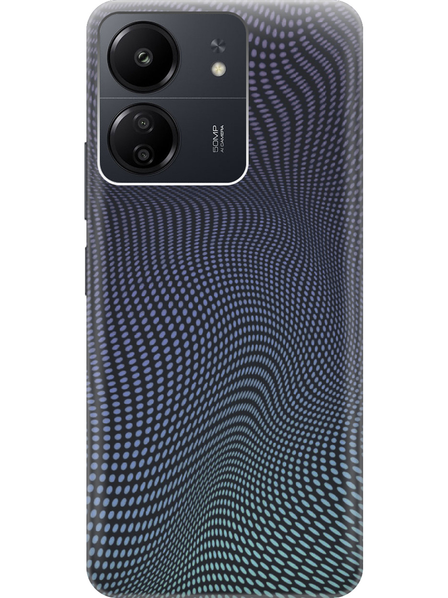 

Силиконовый чехол на Xiaomi Redmi 13C "Изгибы из точек", Синий;черный, 20001464