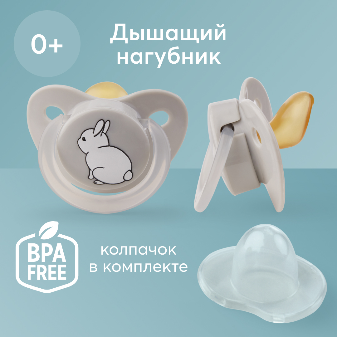 Соска-пустышка Happy Baby латексная с колпачком 0+ 13022 серая