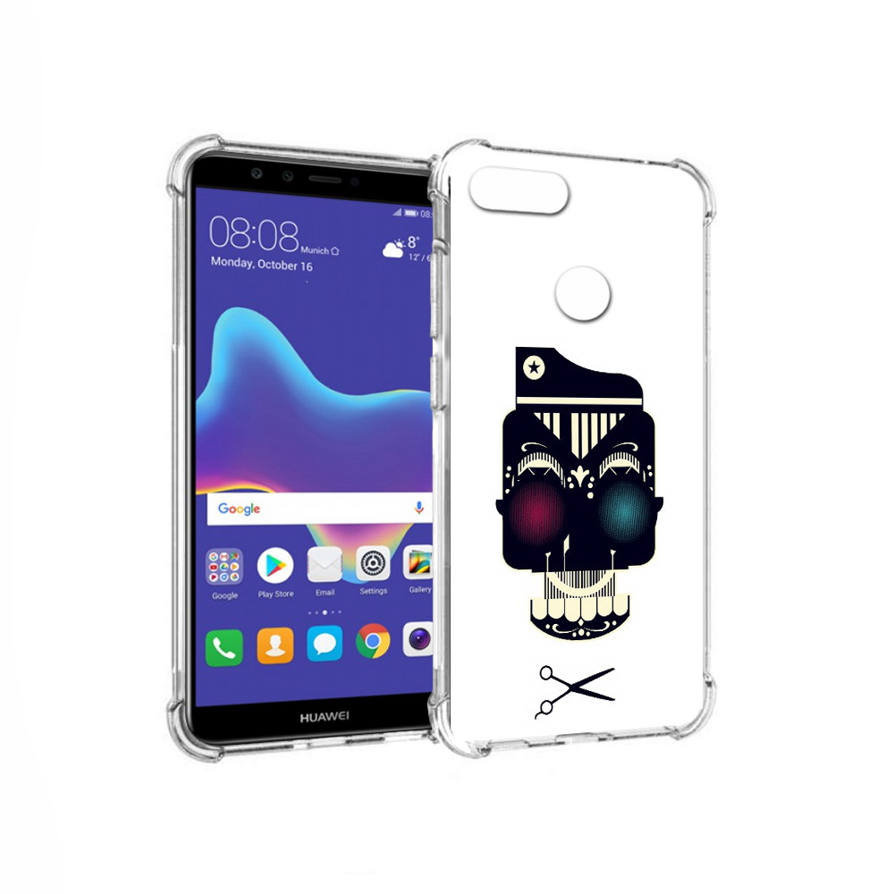 

Чехол MyPads Tocco для Huawei Enjoy 8 Plus черно белый скелет с яркими глазами, Прозрачный, Tocco