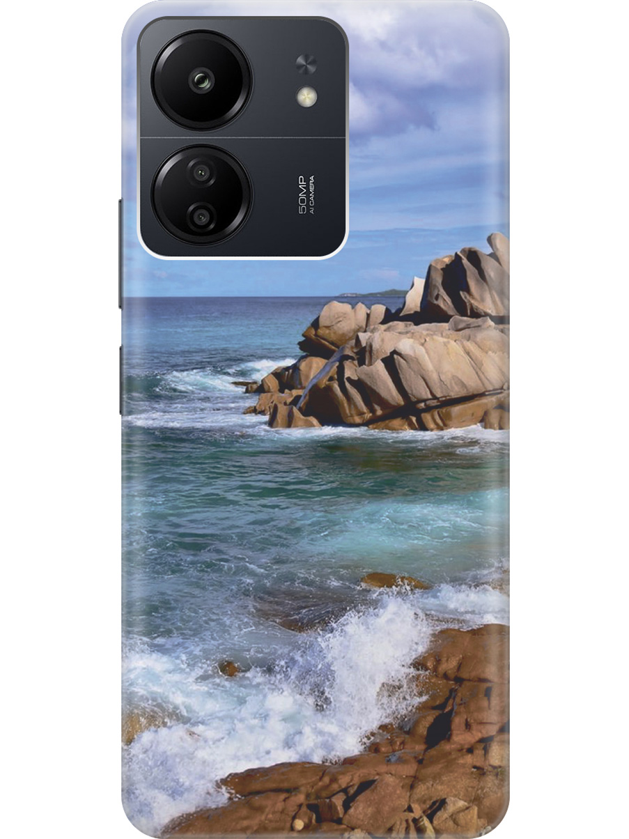 

Силиконовый чехол на Xiaomi Redmi 13C "Скалистый берег", Голубой;коричневый, 20001464