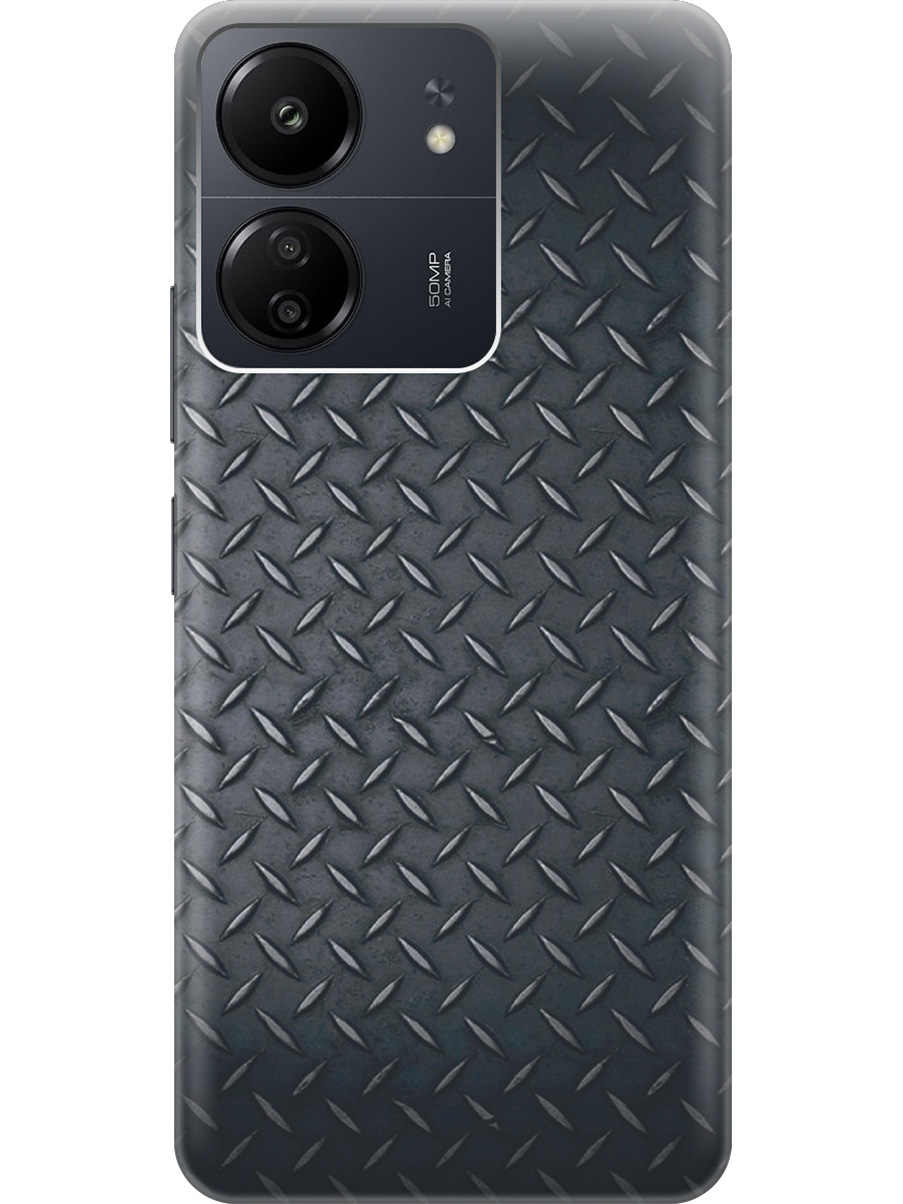 

Силиконовый чехол на Xiaomi Redmi 13C "Металлический лист", Серый;черный, 20001464