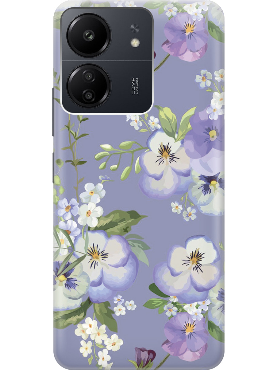 

Силиконовый чехол на Xiaomi Redmi 13C "Цветочки на синем фоне", Белый;синий, 20001464