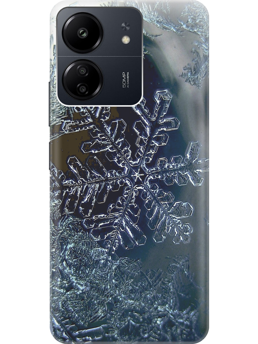 

Силиконовый чехол на Xiaomi Redmi 13C "Макро снежинка", Синий;черный, 20001464