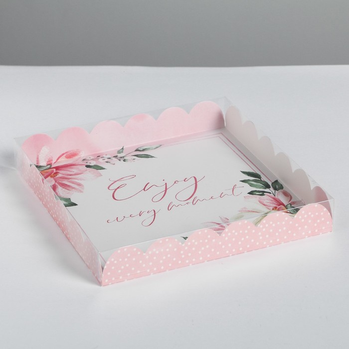 

Коробка для кондитерских изделий с PVC-крышкой Enjoy every moment, 21 x 21 x 3 см, Разноцветный