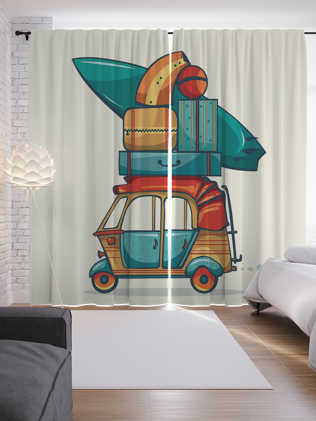 

Шторы JoyArty с фотопечатью "На мотороллере к морю" из сатена, 290х265 см, На мотороллере к морю