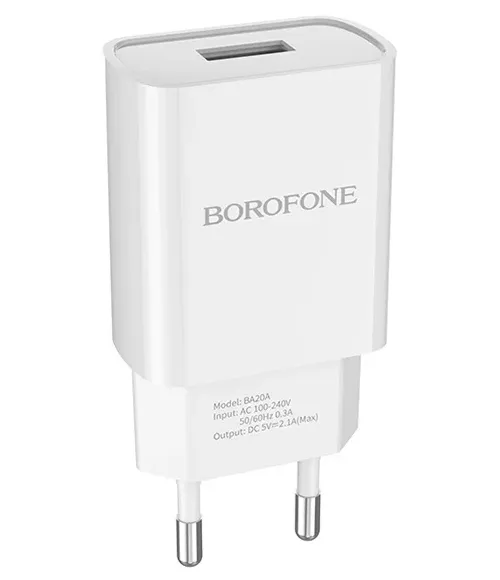 

Сетевое зарядное устройство Borofone BA20A, один USB-порт, цвет белый