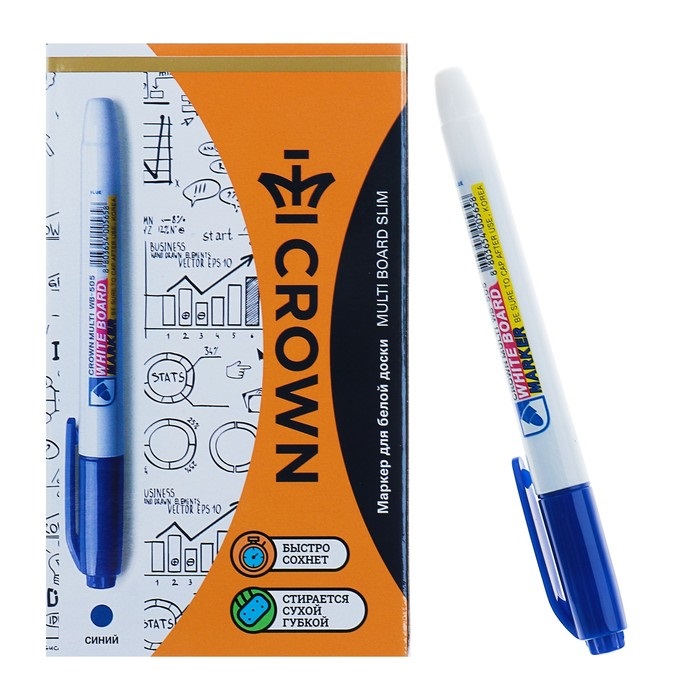 

Маркер для доски Crown 2мм Multi Board Slim синий, 760083